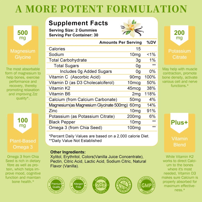 Lukaree Potassium Magnesium Gummies Magnesium Glycinate Potassium Citrate Plus Omega