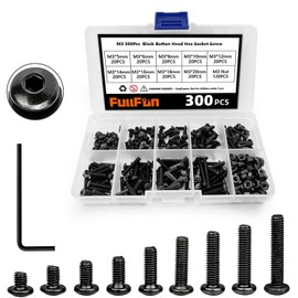 FullFun 300PCS M3 x 5/6/8/10/12/14/16/18/20mm Button Head Socket Cap Screw Bolts Nuts Assortment Kit, Alloy Steel Metric Screws with Allen Wrench, Allen Socket Hex Drive Machine Screws Set