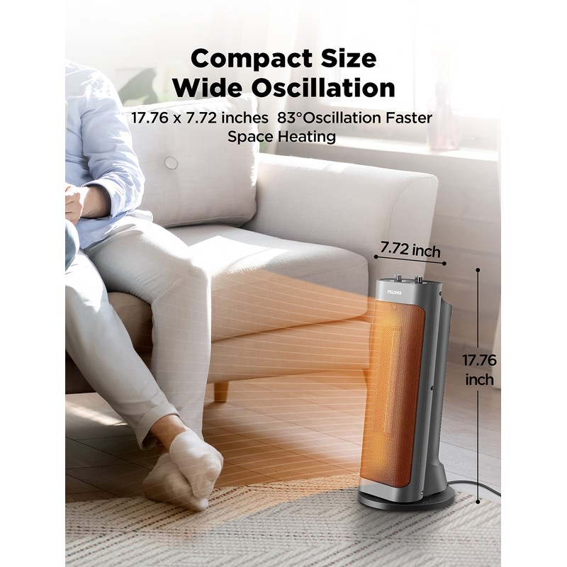 PELONIS PTH15A2BGB 1500W Fast Heating Space Heater, Programmable Thermostat, Easy