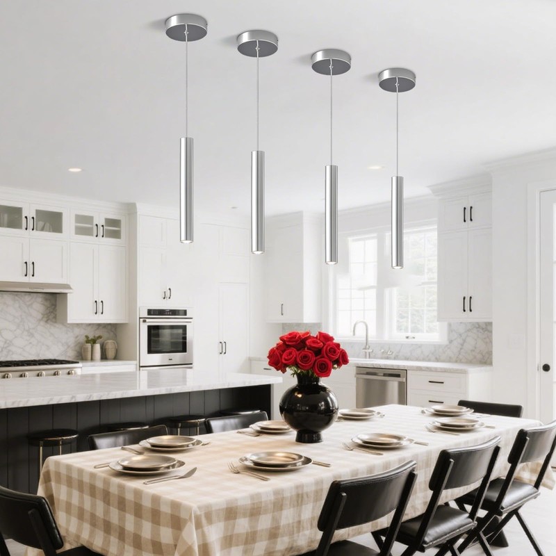 2 Pack Chrome Cylinder Pendant Lights for Kitchen Island, Modern