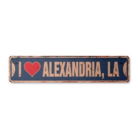 I Love Alexandria Louisiana Vintage Aluminum Street Sign la City State us Wall Road décor Rustic Metal tin Gift | Indoor/Outdoor | 24" Wide
