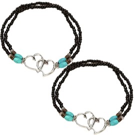 IQIC Waterproof Ankle Bracelet for Women - Elastic Heart Anklet, Stretchy Colorful Beaded Boho Silver Beach Jewelry Accessories for Summer, Elastic, Silver, no gemstone