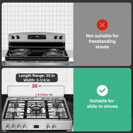 30" Slide-in Range Rear Filler Kit,Stove Gap Filler Strip, Stainless Steel Backsplash for Stove, Stove Trim Kit with Most Brands Between Stove and Backsplash(Silver) With 2 PCS Stove Gap Covers