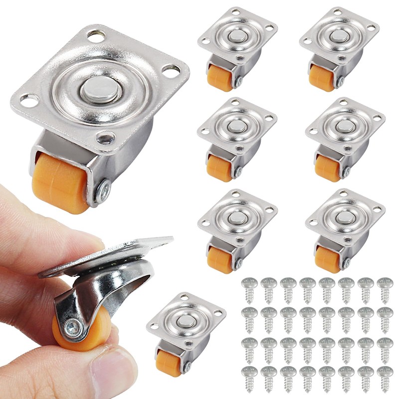 Murtenze 8PCS Mini Swivel Caster Wheels 1/2 inch, Orange |