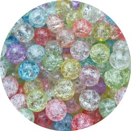 100pcs Crackle Glass Beads 10mm Round Crystal Glass Spacer Crafts Beads for Jewelry Making Necklace Bracelet Earrings DIY Crafts(Mix Light Colors)