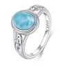 BETHZA Natural Larimar Rings 925 Sterling Silver Oval Blue Larimar