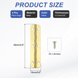 sourcing map 180-Degree Small Piano Hinge Mini Jewelry Box Hinges with Screw for Jewellery Wooden Boxes (Yellow, Pack of 4)