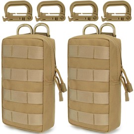 MUCHER 2 Pack Molle Bag Tactical Waist Bags EDC Utility Bum Bag Waist Bag with 4 Hooks Backpack Additional Pockets for Outdoor Hiking Hunting Camping Training (L, Khaki)