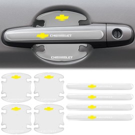 8Pcs Upgrade Transparent Car Door Handle Scratches Protective, Car Door Handle Protector Clear Door Bowl Paint Protection Film Door Handle Sticker with Car Logo