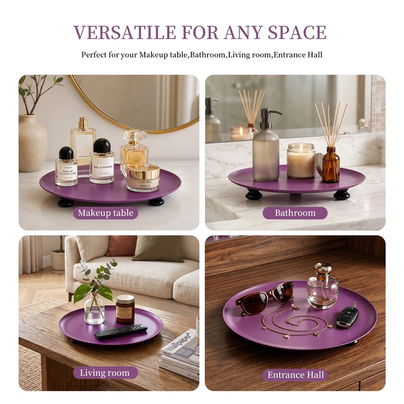Round Decorative Tray -11 Inch Metal Candle Trays Decor for