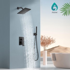 Aolemi Shower Faucet Set, High Pressure Shower System with 2-in-1 Handheld Sprayer, Wall Mount Fixture Combo with Rough-in Valve, 8 Inch Shower Head, Matte Black