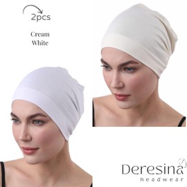 Deresina Bamboo Sleep Cap, Chemo Headgear, Thin Hat Single Layer, Breathable Sleep Cap, Beanie for Men and Women, Hair Cap for Hair Loss, Chemotherapy Headscarves, Everyday Hat, White Cream