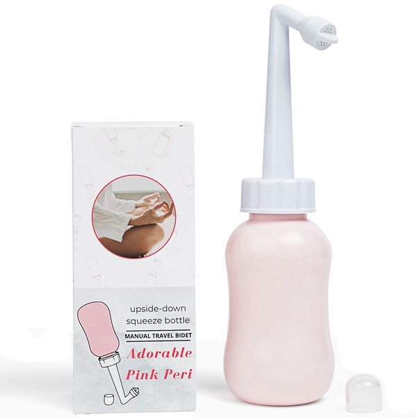 Adorable Pink Peri Bottle - Portable Bidet Postpartum Care Water Squeeze Spray for Pain Relief Tears Hemorrhoids After Birth + Period Care Menstrual Cup Buddy 300 ml (10 oz)