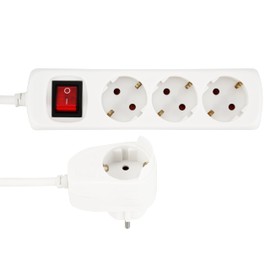 REV Power Strip PowerSplit - Multiple Socket 4-Way (3+1) with Switch, Wall Socket Remains Maintained, 3500 W, 5 m, White