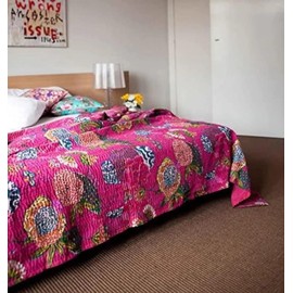 INDACORIFIE Indian Kantha Quilt Throw Blanket Bedspread Bedding Coverlets Beautiful Bedspread in a Stunning Premium Cotton Kantha Bedspread Gudari Size- King & Twin (90X108_King) (90X108_King)