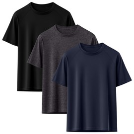 Huukeay 3 Pack Men's Big & Tall Short Sleeve Shirts, Cotton Plus Size Crew Neck Tees Basic Moisture Wicking Summer Solid Tops(Black, Dark Mix Gray, Navy,X-Large)