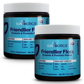 SUNBIOTICS Friendlier Flora - Prebiotic & Probiotic Powder for Women & Men with 20 Billion CFUs of 4 Probiotic Strains for Good Gut Flora, Immune System & Balanced Microbiome - Vanilla, (Pack of 2)