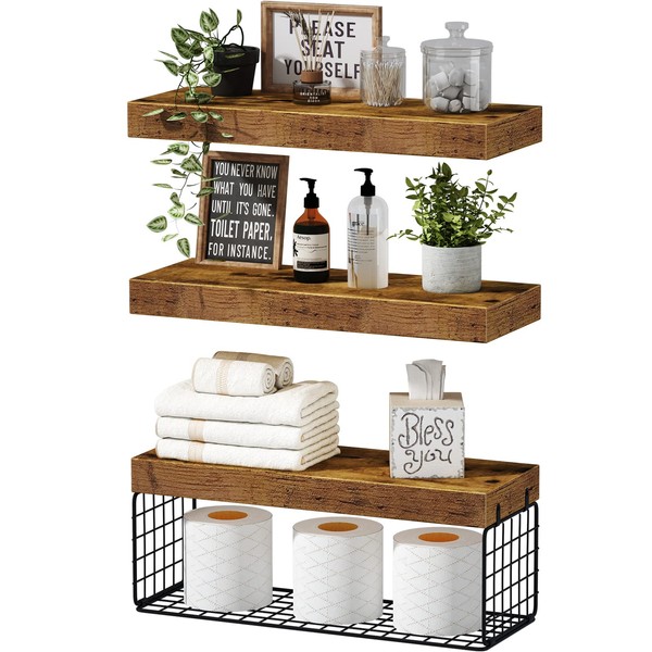 QEEIG Bathroom Shelves Over Toilet Wall Mounted Floating Shelves Farmhouse