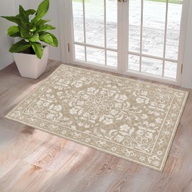 Washable Entryway Rug 2x3 | Non Slip Rug Runners for Hallways, Entryways, Kitchens, Bathrooms, Bedrooms | Ultra-Soft Flannel Carpet Kitchen Rug with Rubber Backing (Sand, 2x3)