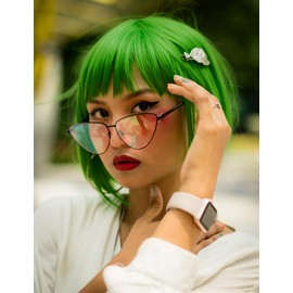 Featured Wigs and Heart Sunglasses, Color Bob Wig, Party Cosplay Wigs, Rainbow Wig with Neon Glasses for Women - Bachelorette Party Decorations Favors (Dark Green)