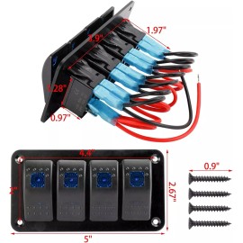 Amarine Made 12V 4 Gang Rocker Switch Panel Toggle Switch for RV Boat Bus Car Marine Blue LED