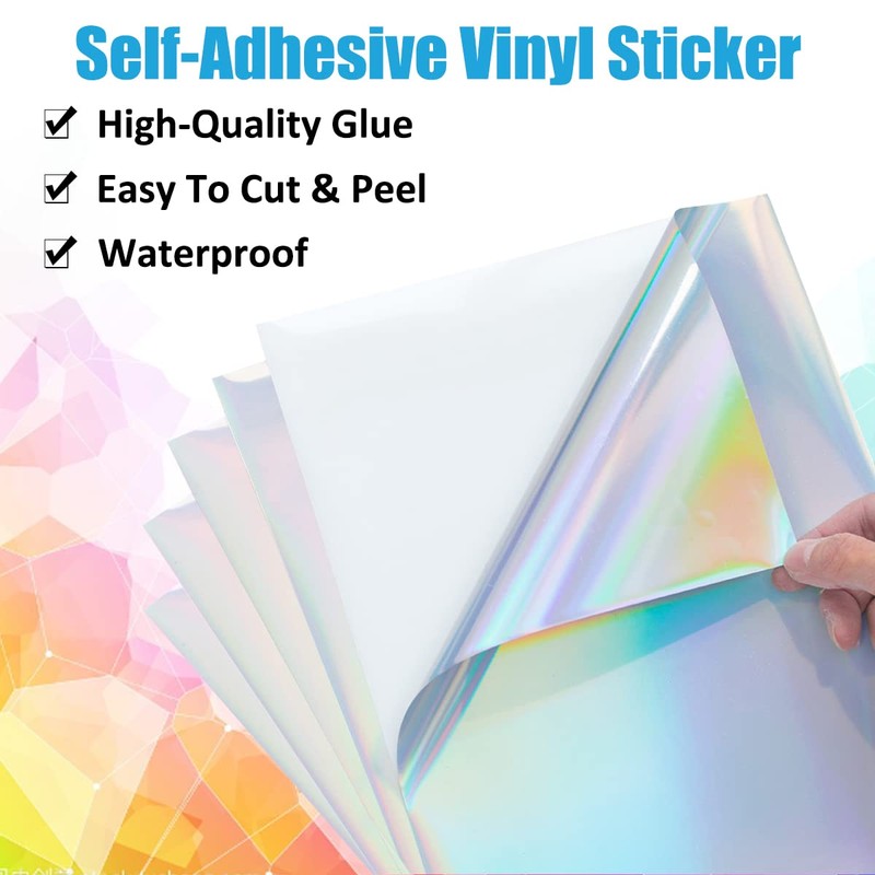Wonninek 30 Sheets A4 Holographic Paper Sticker, Printable Waterproof Sticker