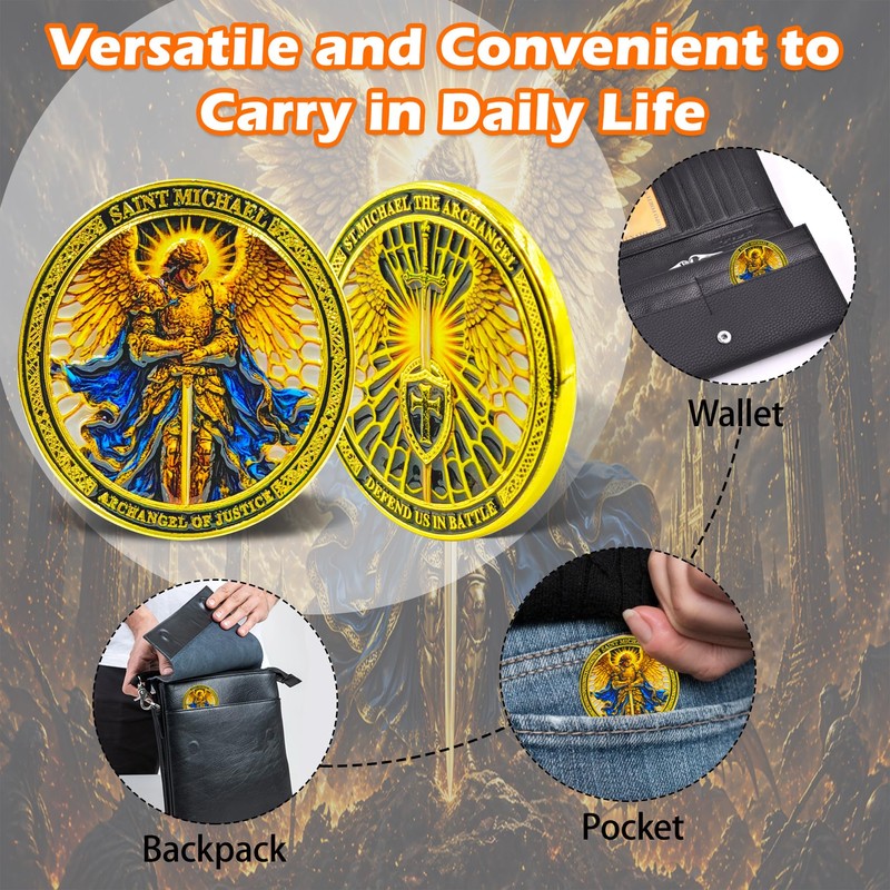 Saint Michael Archangel Challenge Coin, Christian Religious Gift Coin, Guardian