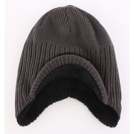 Home Prefer Toddler Boys Winter Hat Fuzzy Fleece Knitted Beanie Hat with Visor Earflaps Hat 2-4T Gray