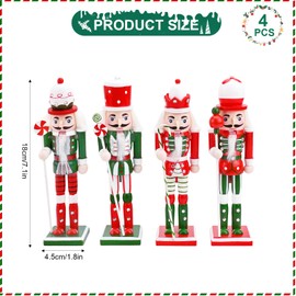 4 Pcs 18cm/7.1" Christmas Wooden Nutcracker Soldier Large Christmas Nutcracker Ornaments Luxury Figures Puppet on Stand Nutcracker Candy Xmas Decorations for Christmas Tree Hanging Decor Festival Gift