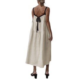 Fiona Jolin 2025 Wome's Summer Casual Linen Maxi Dress Back Bow Long Flowy Sleeveless Beach Dress with Contrasting Strap (White-S)
