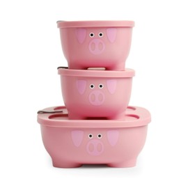 Prince Lionheart Bentomal Boxes | Cute Kids Lunch Boxes | Stackable Set Of 3 Different Sizes | Microwaveable With Vent | Dishwasher Safe - Pink Pig