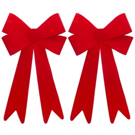 Crowye 2 Pcs Large Christmas Red Velvet Bow 18 x 32 Inches Jumbo PVC Christmas Decorative Bows Plastic Christmas Bows Waterproof Christmas Tree Topper Bow Ribbon for Outdoor Indoor Holiday Decoration