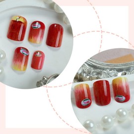 Short Press on Nails Square SWEKKE Cute Fake Nails Funny False Nails with Apple Fruit Designs Glossy Glue on Nails Full Cover Acrylic Nails for Women Girls 24Pcs