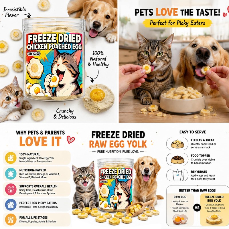 xixisusu Freeze Dried Sunny Side Up Egg Treats for Dogs,