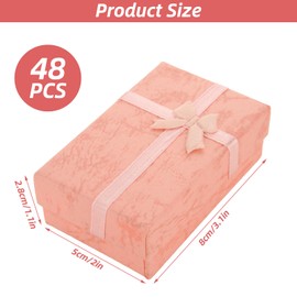 Oungy 48 Pack Pink Jewellery Gift Boxes, 8 x 5 x 2.7cm Small Gift Boxes with Lids & Bow-knot Ribbon, Rectangular Cardboard Packaging Boxes Paper Gift Wrapping Boxes for Jewellery