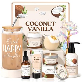 Spa Gift Baskets for Women, Vanilla Coconut Bath and Body Gifts Set for Women, Home Spa Self Care Gift, Relaxing Bath Set for Mom Wife Sister Friends Sister Girlfriend, Mother’s Day Thank You Gifts
