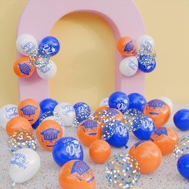 OuMuaMua 75Pcs Graduation Party Decorations Balloons Set - 12 Inch Congrats Grad Navy Blue Orange White Confetti Latex Balloons for Class of 2025 Graduation Birthday Party Decor Supplies