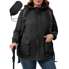 Avoogue Packable Rain Jacket Women Plus Size Womens Raincoat Lightweight Wind Breaker Jacket Women Jackets Casual Fall Jacket Black 2X
