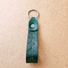 Handmade, Hand-Dyed, and Hand-Stamped Veg Tan Leather Keychain (Green)