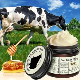 Herb-Infused Beef Tallow Balm with Wild Honey, Nourishing Face and Body Cream, 60g, Deep Moisturising
