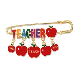 Teacher Apple Safety Pins Brooches Colorful Enamel Apple Teach Pendant Pins Brooch Jewelry for Skirts Sweater Scarf Lapel Hat Accessories Graduation Teacher Appreciation Gift, Large, Metal, no