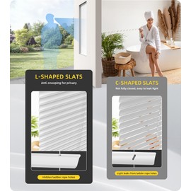 UNISHADES 100% Privacy Cordless Mini Blinds for Indoor Windows 1" Vinyl L-Shaped Blades Horizontal Blinds & Shades, Pull Down Small Window Blinds for Home Kitchen, for Window 46" W × 48" H White