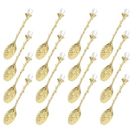 uxcell 16 Pcs Retro Spoons, 4.3 Inch Crystal Alloy Coffee Spoons,Vintage Carved Tea Spoon Leaf Flower Pattern Dessert Spoon Ice Cream Spoons for Stirring Mixing Gold