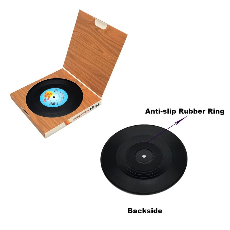 DIYOMR 6Pcs Vinyl Record Coasters, 4" Coasters for Coffee Cup