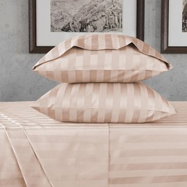 URBANHUT 800 Thread Count Egyptian Cotton Damask Striped King Size Sheets Set (4 Pc) - Ultra Soft & Smooth, Sateen Weave King Size Sheets, Luxury Hotel Sheets with 16" Deep Pocket - Blush