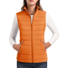 MAGCOMSEN Quilted Pufer Vest Women Lightweight Sleeveless Stand Collar Padded Jacket Zip Up 4 Pockets Winter Outerwear Vests Orange XL