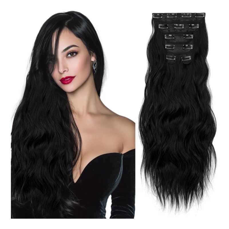 Extensiones Cabello Clip Cortinas Natural Ondulado 6 Pzs