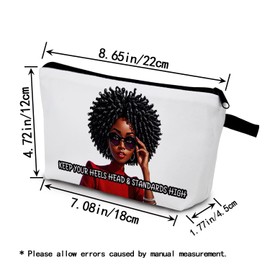 YULUENZE African American Lady Makeup Bag Cute Small Organizer Bag with Zipper Keep Heels Head Standards High Cosmetic Bag Aesthetic Birthday Present for Black Women Sisters Friends