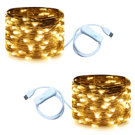 RUICHEN USB Fairy Lights 33 Ft 100 LED String Lights with On/Off Switch (Warm White, 2 Pack)