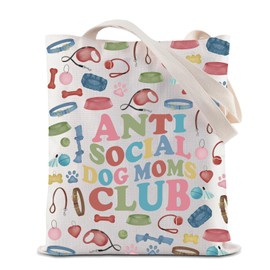 ZJXHPO Dog Mom Tote Bag Anti Social Dog Moms Club Reusable Grocery Shopping Bag Dog Lover Gift Dog Mama Handbag (C-Anti Dog Mom Tote)